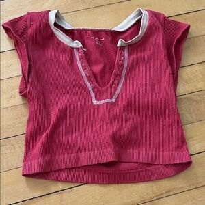 Red Ribbed Short Sleeve Top
